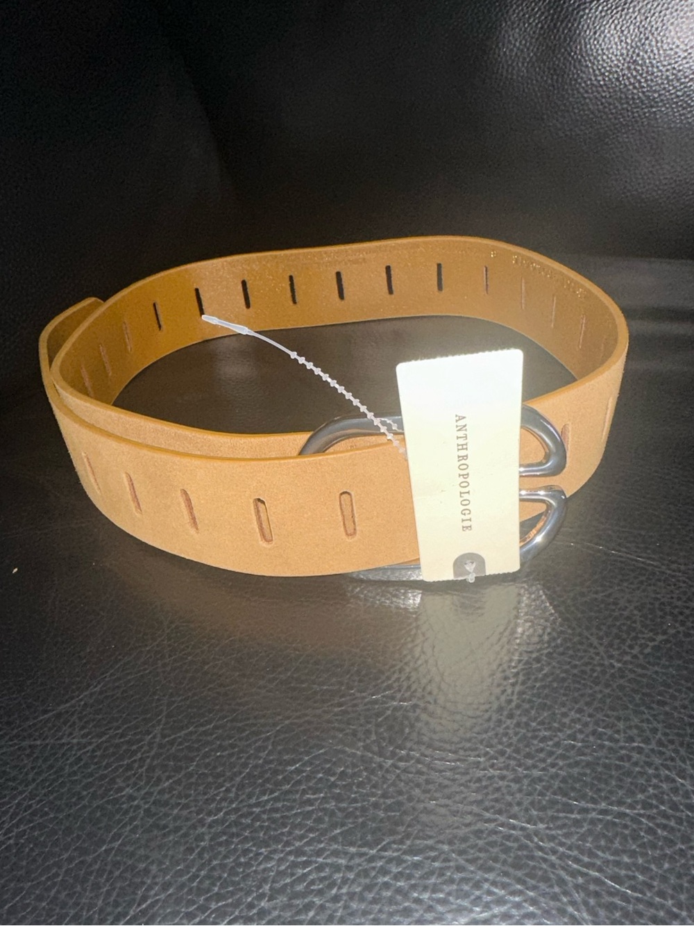 Anthropologie 100% Genuine Leather Premium Suede Adjustable Notch Belt Khaki Tan - Picture 7 of 8